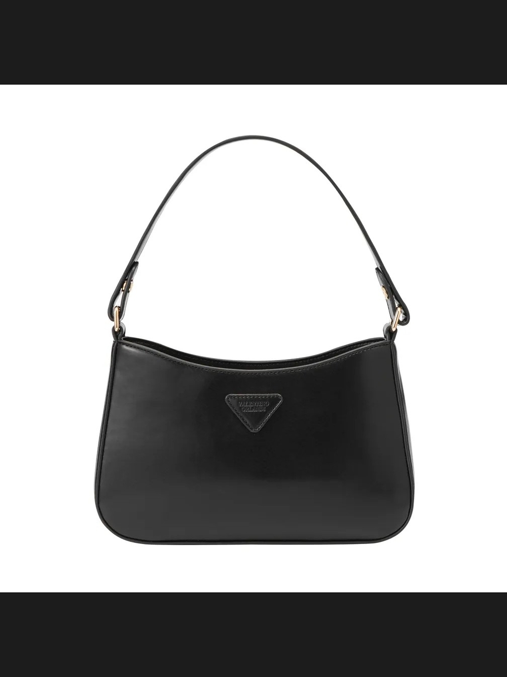 Valentino Orlandi Black Leather Shoulder Bag with Triangle Plaque